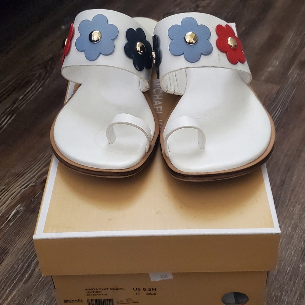 Michael Kors White Sandals with Floral Accents